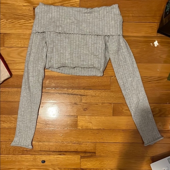 Gray Ribbed Off-Shoulder Sweater - Picture 1 of 1